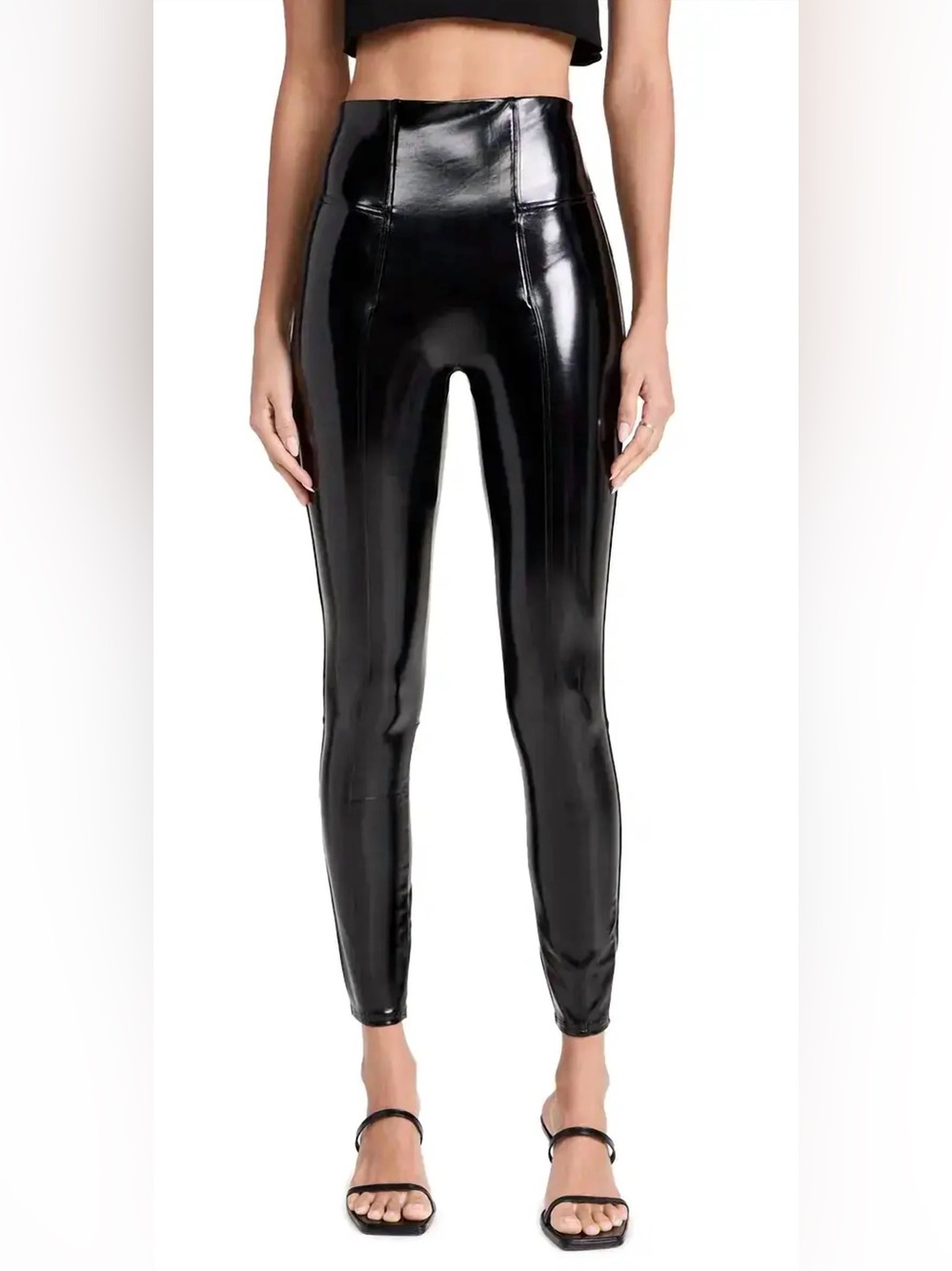 Spanx Rare Faux Patent Leather High Rise Shiny Black Leggings Size Small Petite